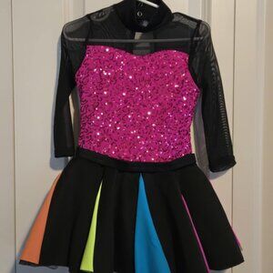 ✨ Girls Dance Costume – Sequin Bodice & Multicolor Pleated Skirt ✨